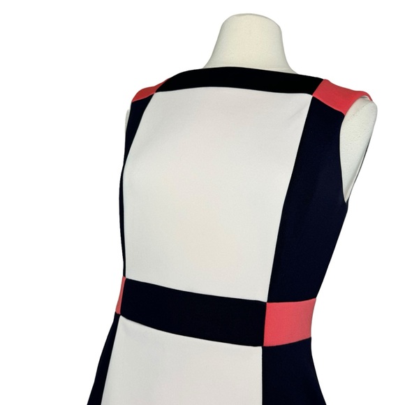 Maggy London Sleeveless Color Block Sheath Dress Size 10 Navy/Coral/Cream - Picture 2 of 6